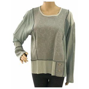 Spencer Alexis Top 14 Green Long Sleeve Mixed Fabric Block Patchwork Floral Vtg